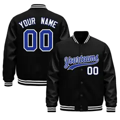 Black White Varsity Jacket with Faux Leather Sleeves 1