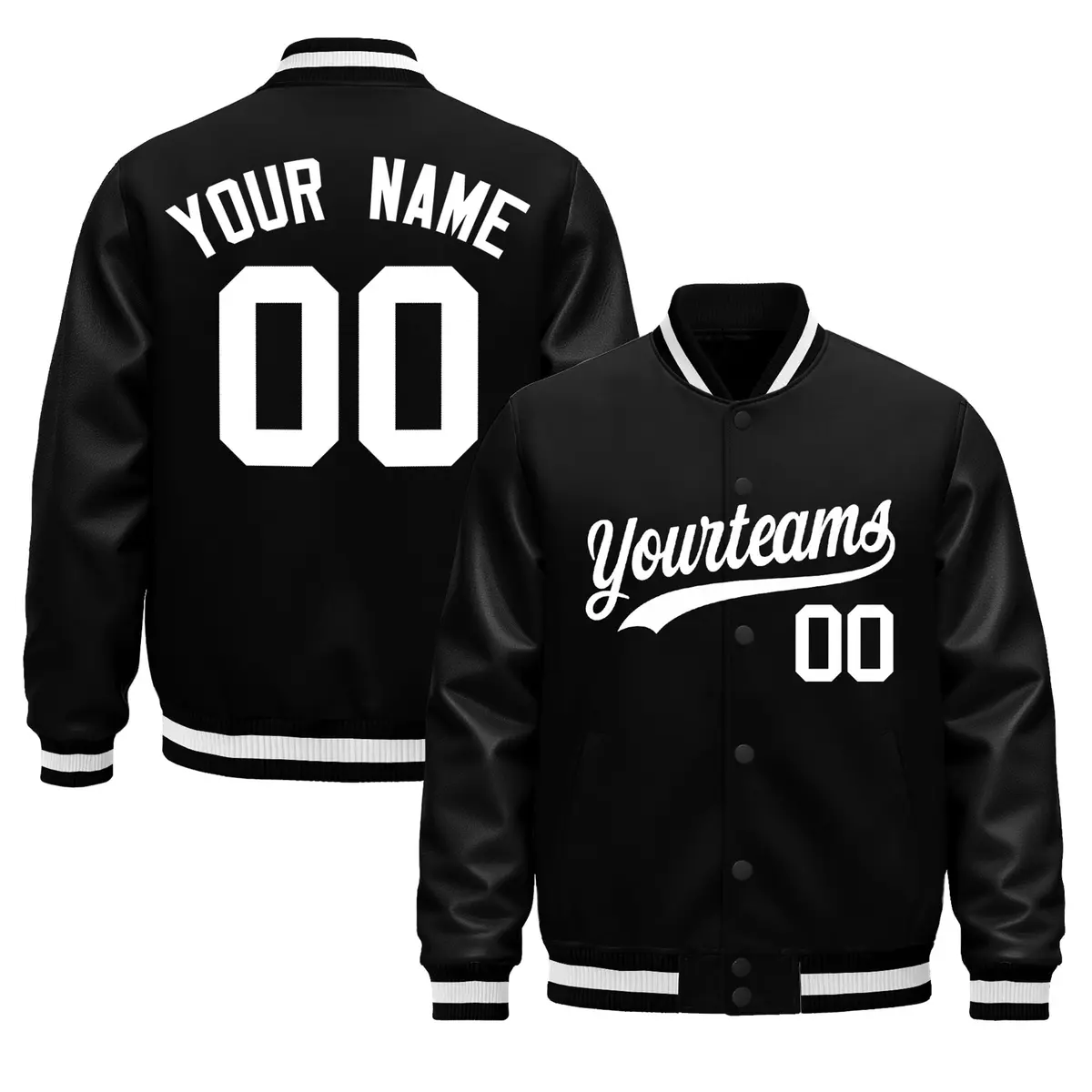 Black White Varsity Jacket with Faux Leather Sleeves