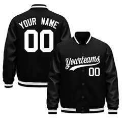 Black White Varsity Jacket with Faux Leather Sleeves