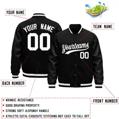 Black White Varsity Jacket with Faux Leather Sleeves 2