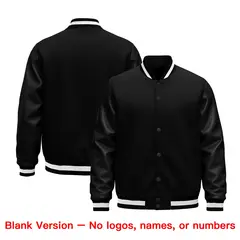 Black White Varsity Jacket with Faux Leather Sleeves 6