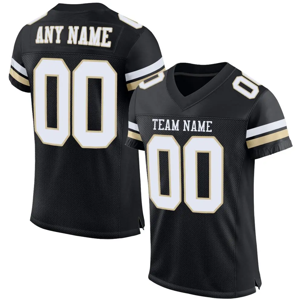 Black White-Vegas Gold Classic Style Mesh Football Jersey