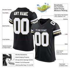 Black White-Vegas Gold Classic Style Mesh Football Jersey 2