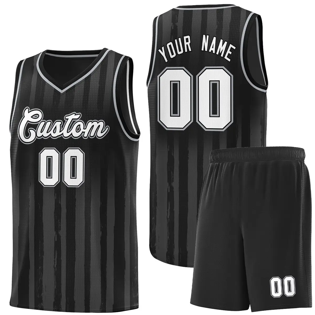 Black White Vertical Stripe Basketball Jersey