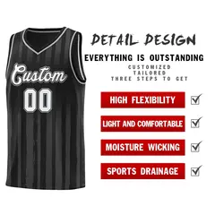 Black White Vertical Stripe Basketball Jersey 4