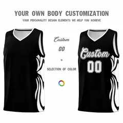 Black White-White Graffiti Side Curve Basketball Jersey Sets 3