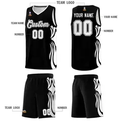 Black White-White Graffiti Side Curve Basketball Jersey Sets 5