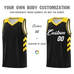 Black White-Yellow Classic Athletic Basketball Jersey 3