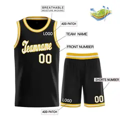 Black White-Yellow Classic Basketball Uniform Jersey 3