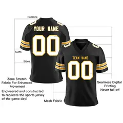 Black White-Yellow Classic Mesh Authentic Football Jersey 2