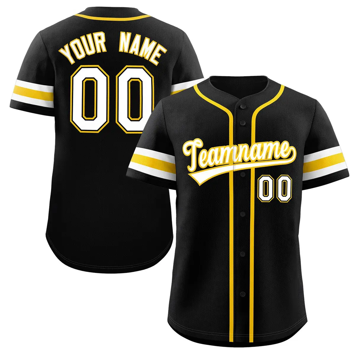 Black White-Yellow Classic Style Baseball Jersey