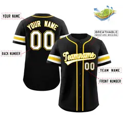 Black White-Yellow Classic Style Baseball Jersey 2