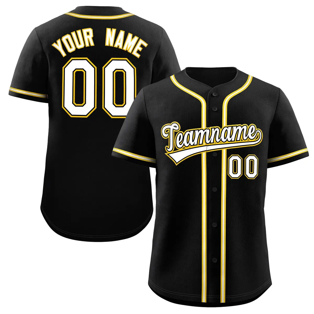 Black White-Yellow Classic Style Baseball Jersey