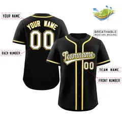 Black White-Yellow Classic Style Baseball Jersey 2