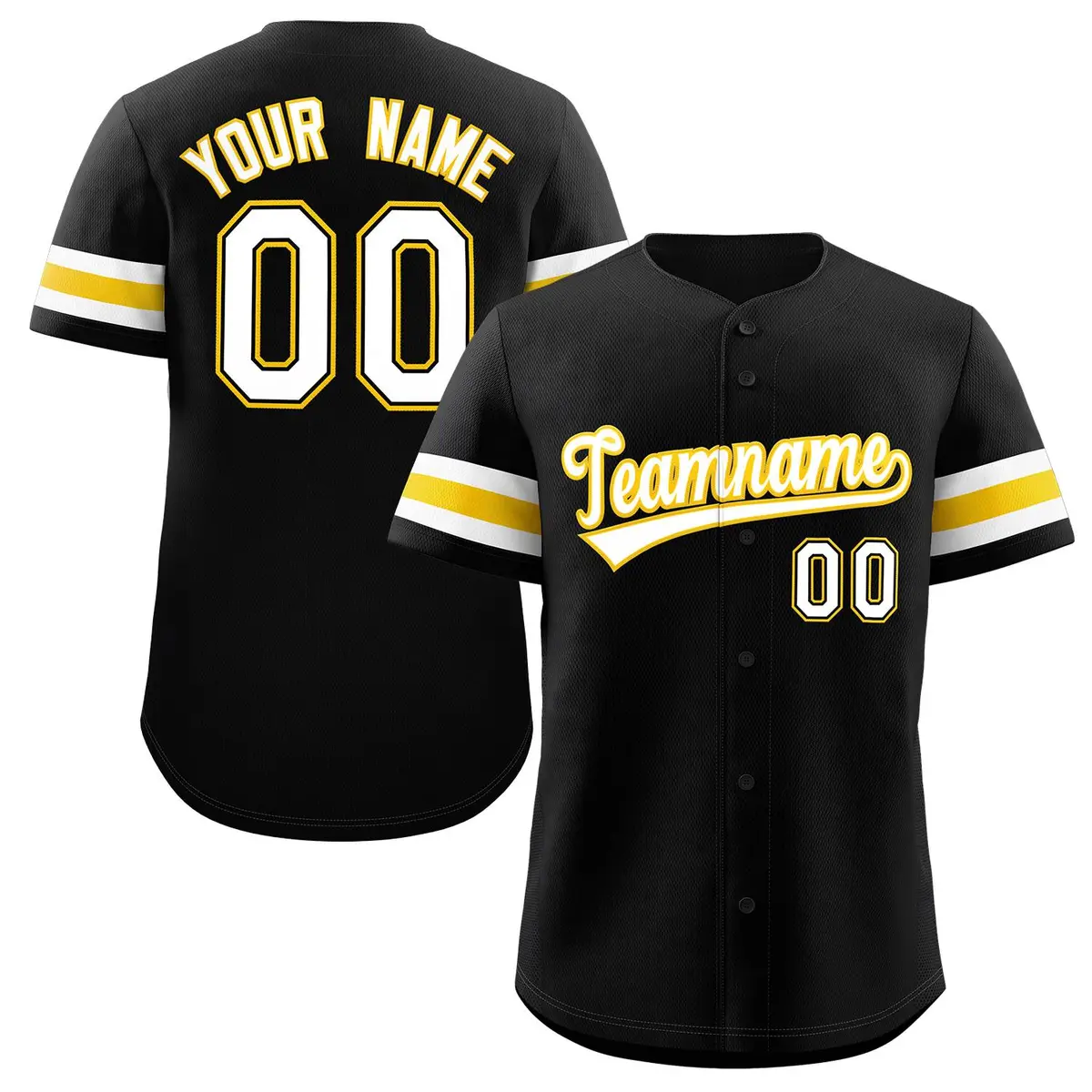 Black White-Yellow Classic Style Baseball Jersey