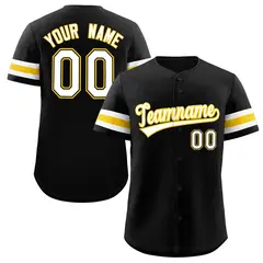 Black White-Yellow Classic Style Baseball Jersey