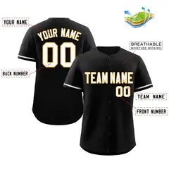 Black White-Yellow Classic Style Baseball Jersey 2