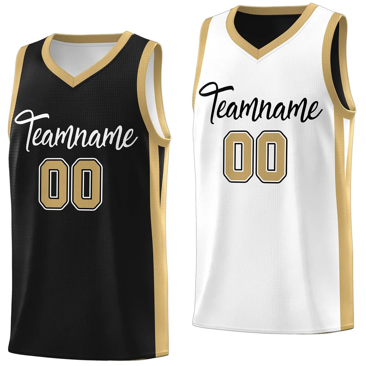 Black White-Yellow Double Side Basketball Jersey
