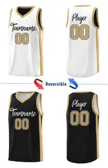 Black White-Yellow Double Side Basketball Jersey 4