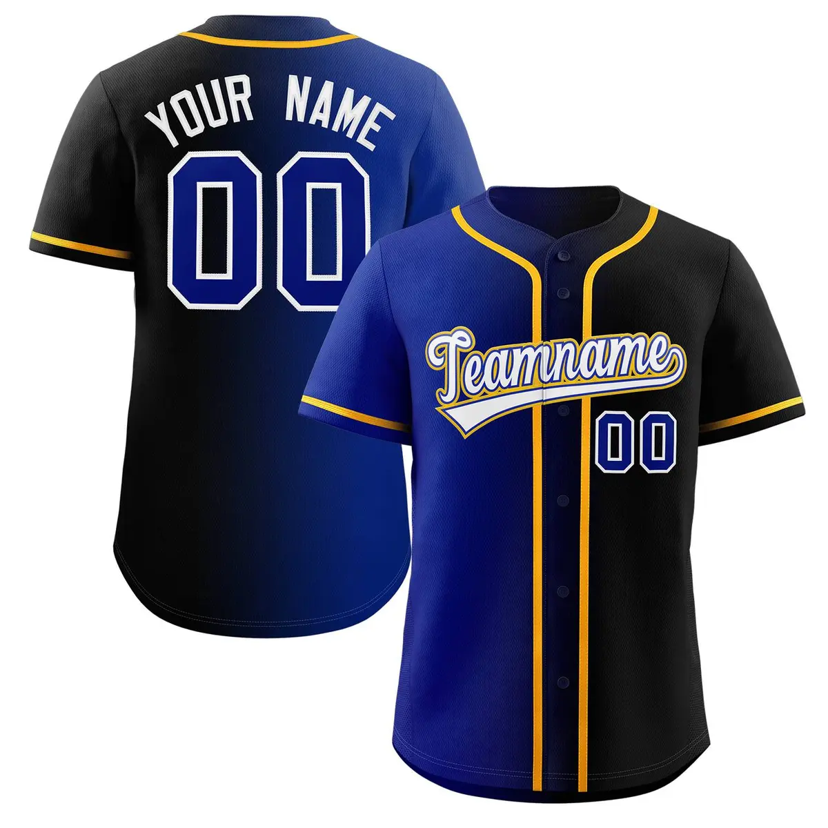 Black White-Yellow Gradient Baseball Jersey
