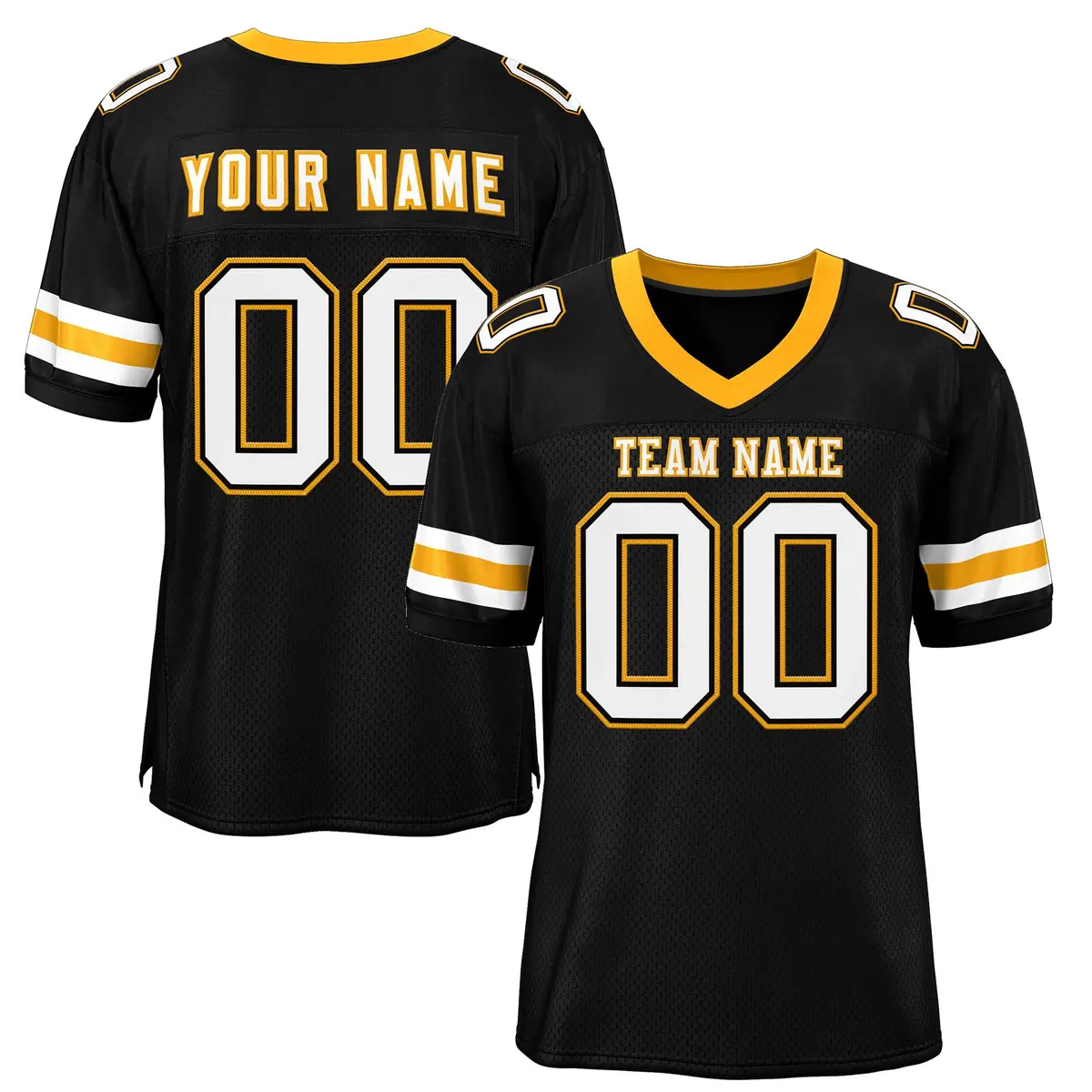Black White-Yellow Mesh Football Jersey