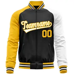 Black White-Yellow Raglan Full-Zip Letterman Baseball Jacket 5