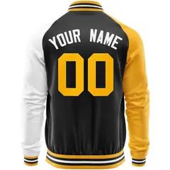 Black White-Yellow Raglan Full-Zip Letterman Baseball Jacket 6