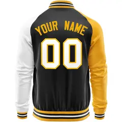 Black White-Yellow Raglan Full-Zip Letterman Baseball Jacket 6