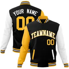 Black White-Yellow Raglan Varsity Full-Snap Letterman Jacket 1