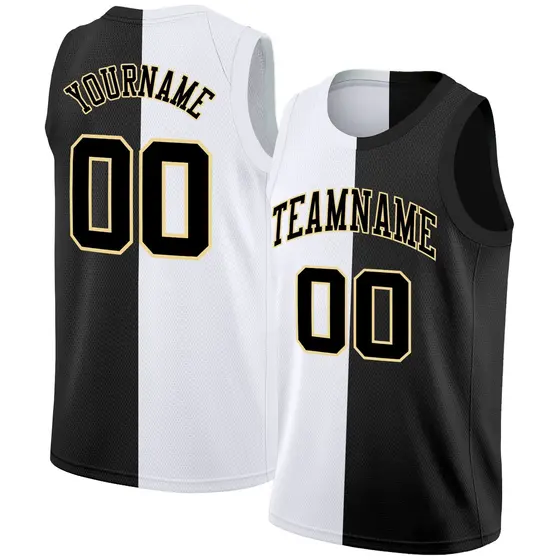 Black White-Yellow Split Fashion Basketball Jersey
