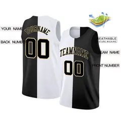 Black White-Yellow Split Fashion Basketball Jersey 2