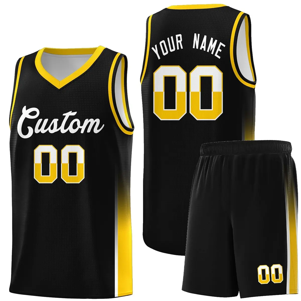 Black White Yellow Two Tone Font Basketball Jersey