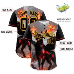 Black Yellow Animal Graffiti Pattern Baseball Jersey 2