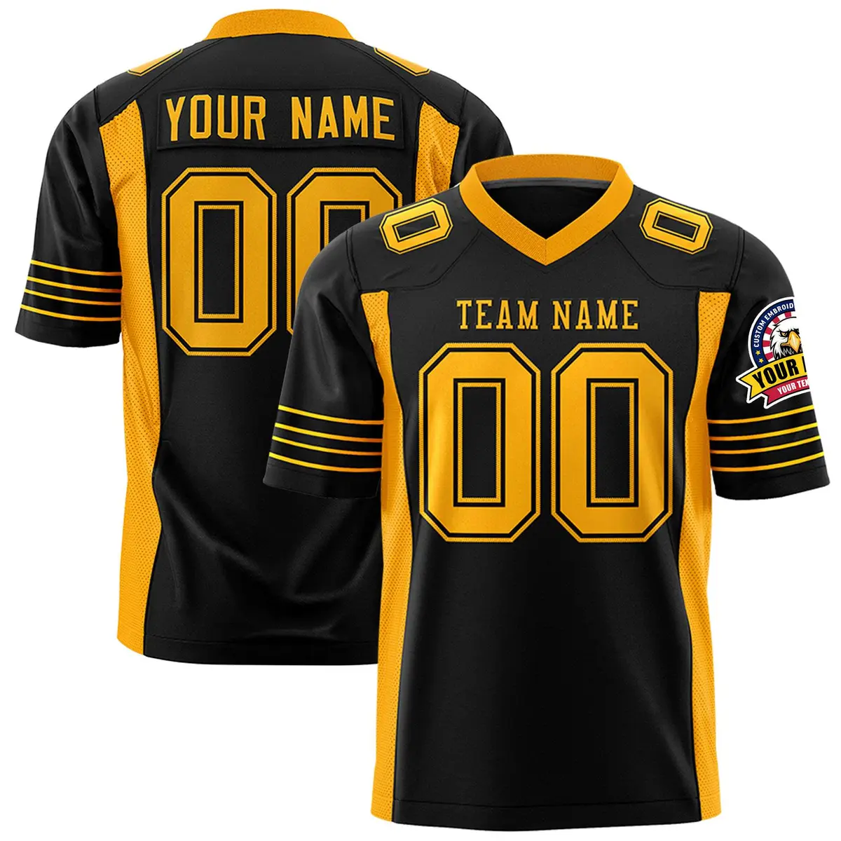 Black Yellow Authentic Football Jersey with Sleeve Stripes