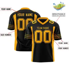 Black Yellow Authentic Football Jersey with Sleeve Stripes 2