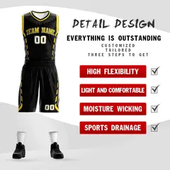 Black Yellow-Black Graffiti Oblique Bar Basketball Jersey 2