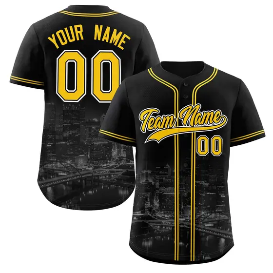 Black Yellow-Black Pittsburgh City Skyline Baseball Jersey