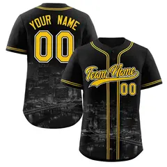 Black Yellow-Black Pittsburgh City Skyline Baseball Jersey 1
