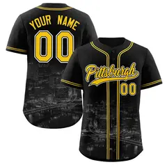 Black Yellow-Black Pittsburgh City Skyline Baseball Jersey 1
