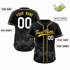 Black Yellow-Black Pittsburgh City Skyline Baseball Jersey 2