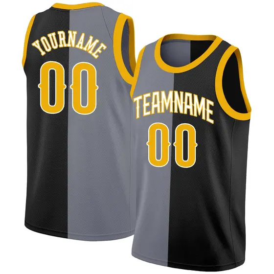 Black Yellow-Black Split Fashion Basketball Jersey