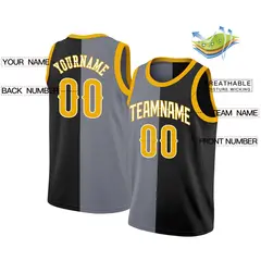 Black Yellow-Black Split Fashion Basketball Jersey 2