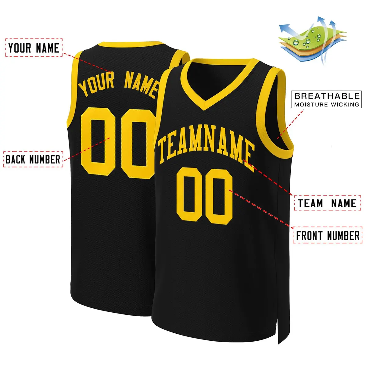 Black Yellow Classic Basketball Jersey