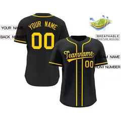 Black Yellow Classic Fashion Authentic Baseball Jersey 2