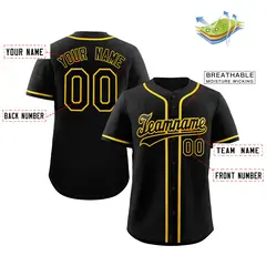 Black Yellow Classic Style Authentic Baseball Jersey 2