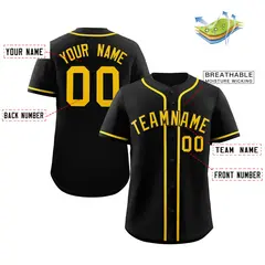 Black Yellow Classic Style Authentic Baseball Jersey 10