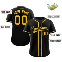 Black Yellow Classic Style Authentic Baseball Jersey 2