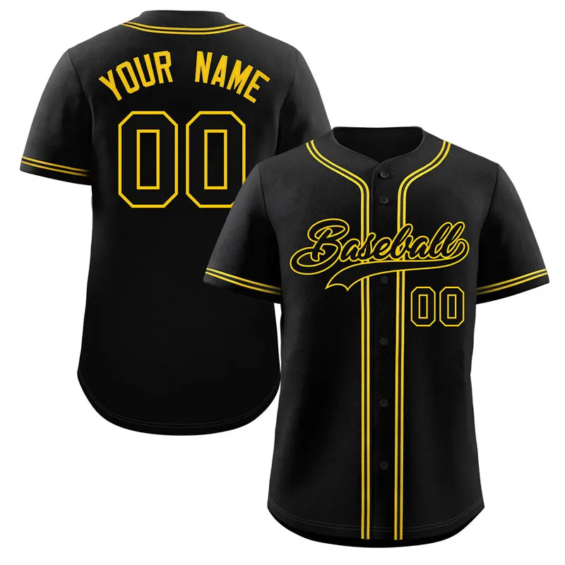 Black Yellow Classic Style Authentic Baseball Jersey