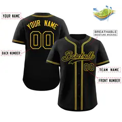 Black Yellow Classic Style Authentic Baseball Jersey 2
