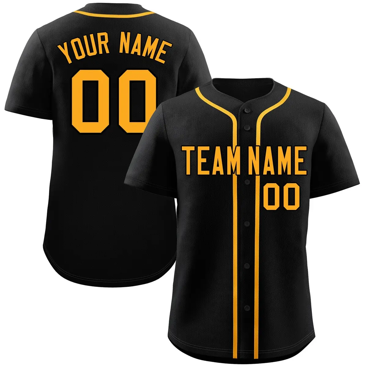 Black Yellow Classic Style Authentic Baseball Jersey